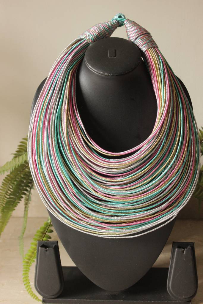 Multi-Color Handmade Silk Threads Multi-Layer Statement African Choker Necklace : ALT-JEW-RWT-106
