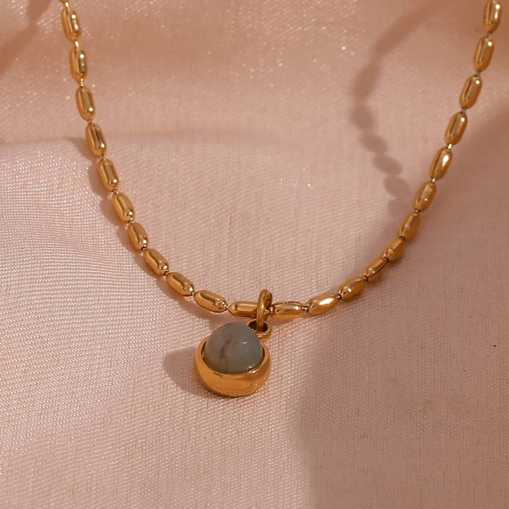 18Kt Gold Plated Dainty Monsoon Beaded Necklace With Gemstone, Mira : INMIRA