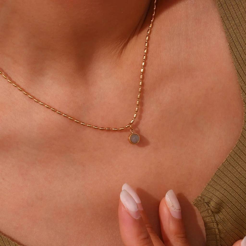 18Kt Gold Plated Dainty Monsoon Beaded Necklace With Gemstone, Mira : INMIRA