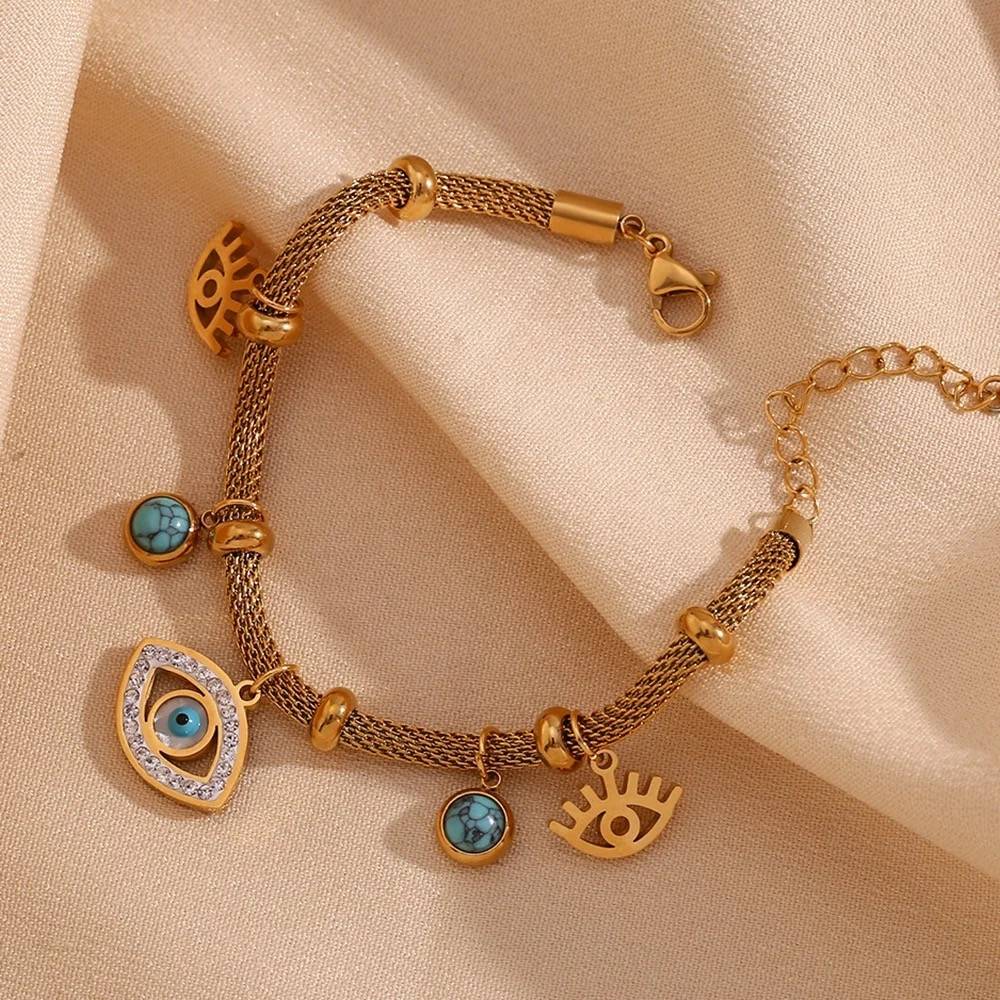 18Kt Gold Plated Monsoon Evil Eye Charm Bracelet, Moana : INMOANA