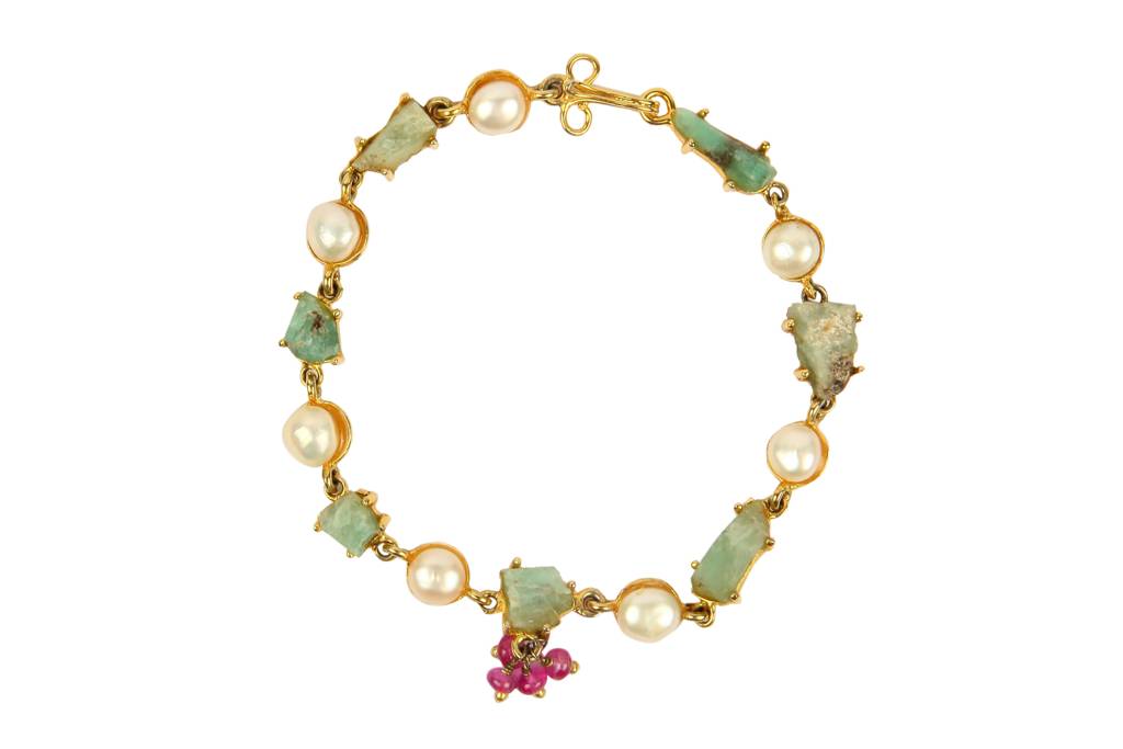 Natural Emerald Pearl Bracelet- Panna Moti Bracelet : NH-BLT-02-EM-PE