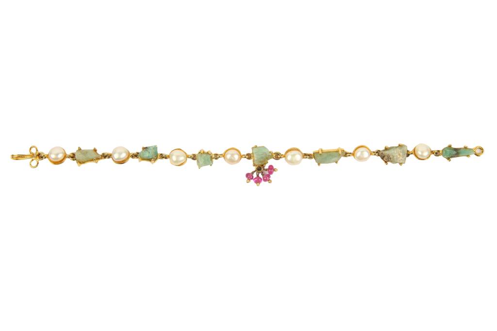 Natural Emerald Pearl Bracelet- Panna Moti Bracelet : NH-BLT-02-EM-PE