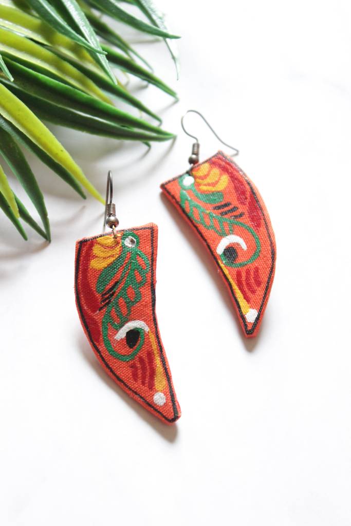 Orange Hand Painted Fabric Adjustable Length Choker Necklace Set : ALT-Jew-Sipani-204