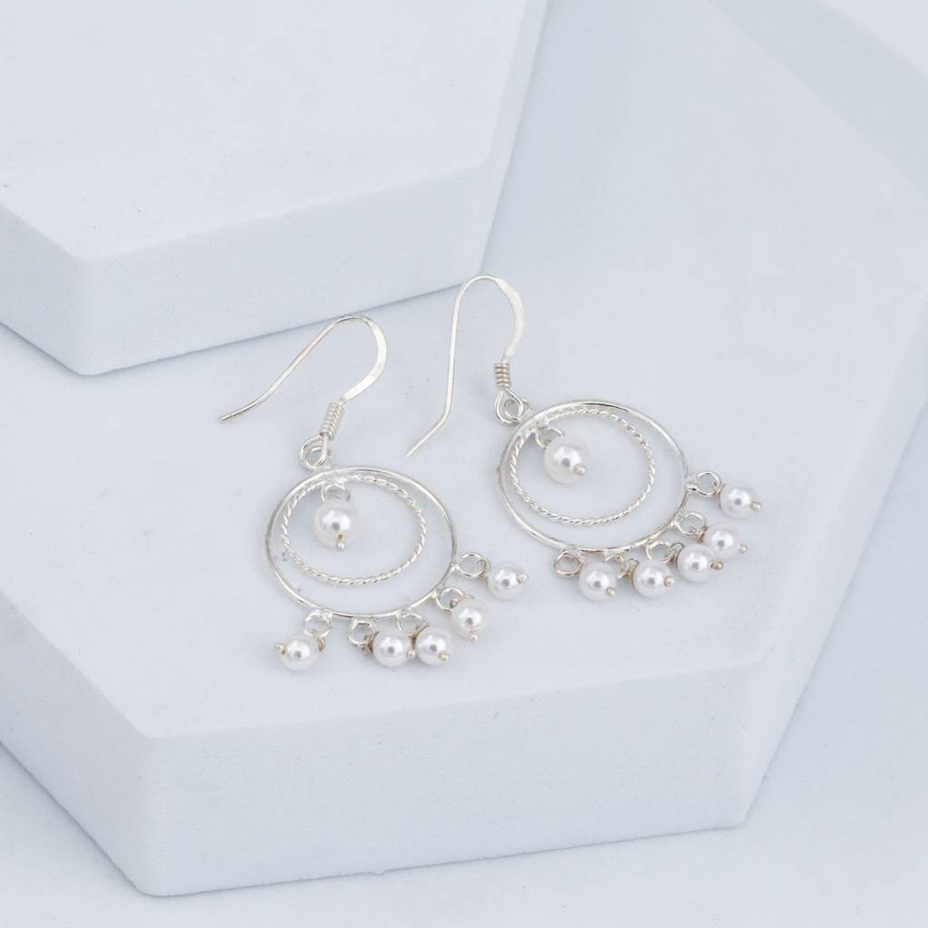 Pearl Chandbali | 92.5 Silver Earrings | Size : Small : Pearl_Chand_Balis