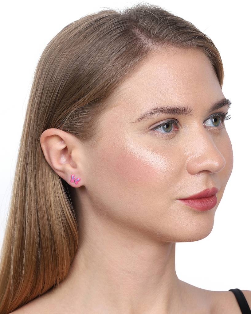 Carlton London Girls Pink 925 Sterling Silver Enamelled Quirky Stud With Silver Plating : DBJ9280E-1