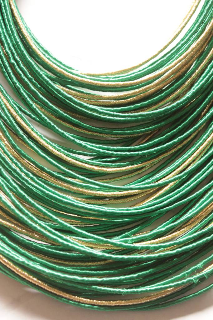 Green And Gold Handmade Silk Threads Multi-Layer Statement African Choker Necklace : ALT-JEW-RWT-193