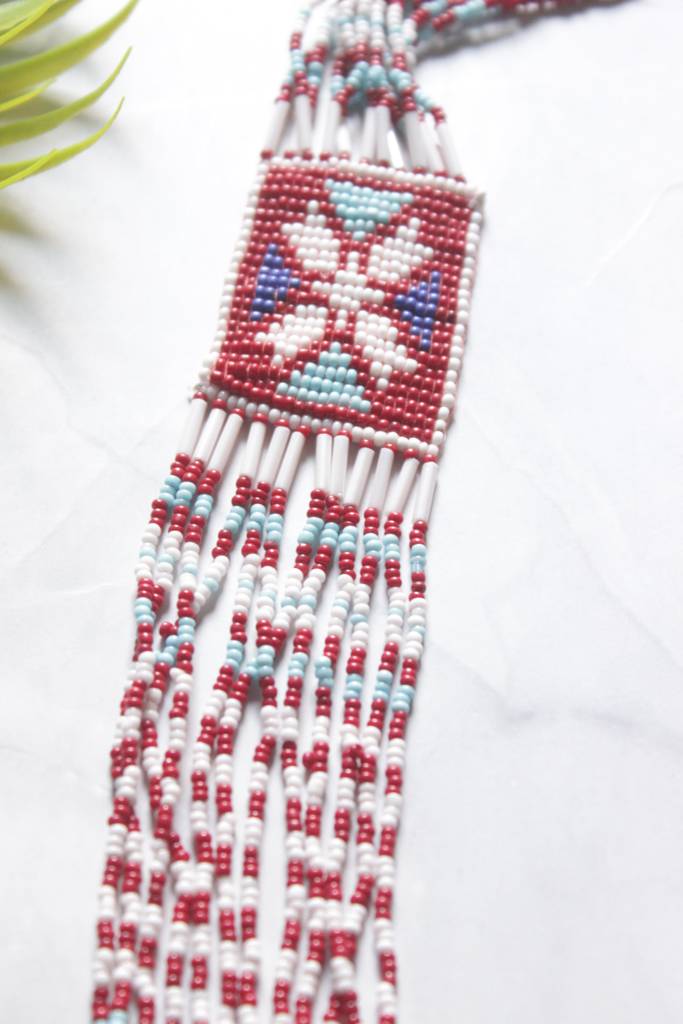 Red Hand Beaded Long Necklace Set : ALT-JEW-AEX-51