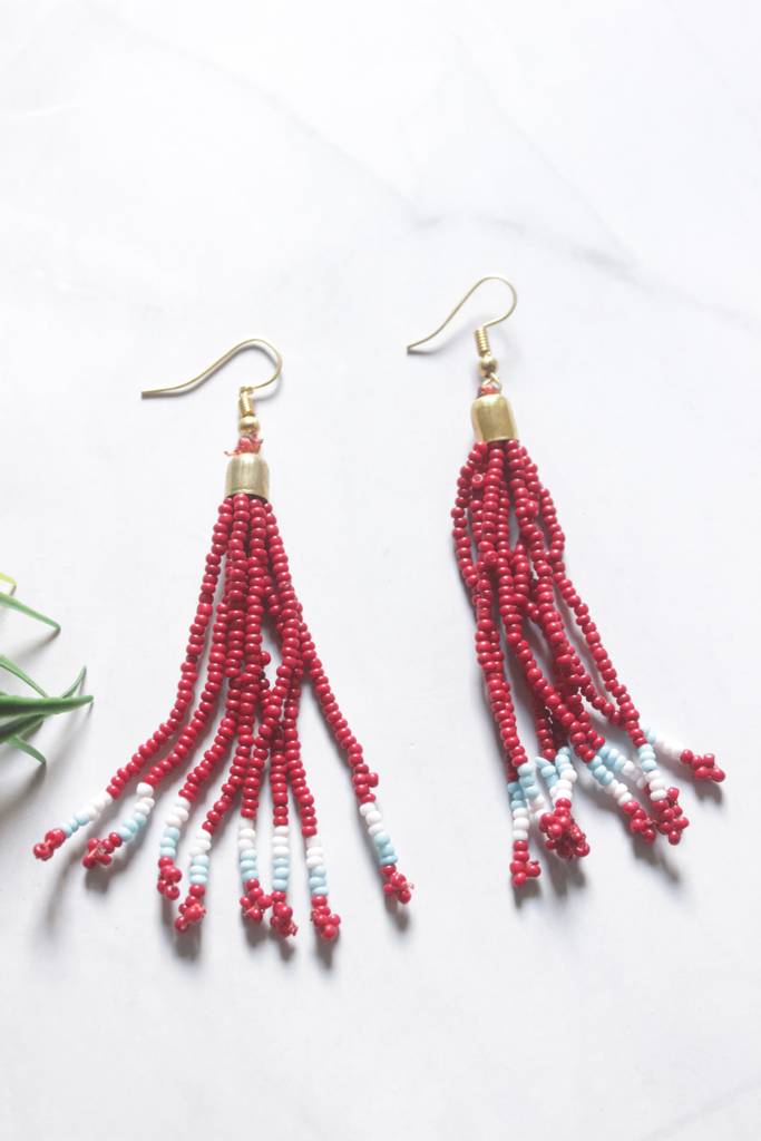 Red Hand Beaded Long Necklace Set : ALT-JEW-AEX-51