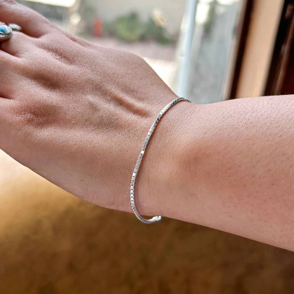 Pure 925 Silver Box Chain Bracelet For Men & Women : SB-02