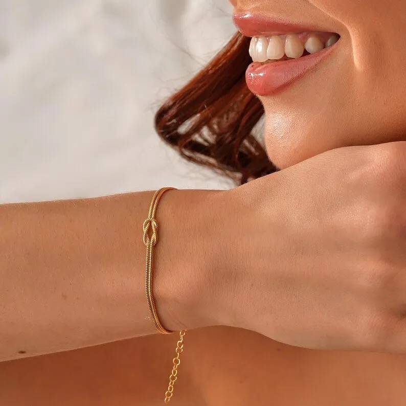 18Kt Gold Plated Minimalistic Knot Twisted Couple Bracelet, Hermoine : Hermoine