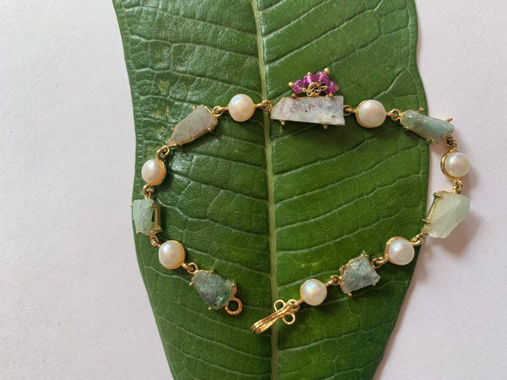 Natural Emerald Pearl Bracelet- Panna Moti Bracelet : NH-BLT-02-EM-PE