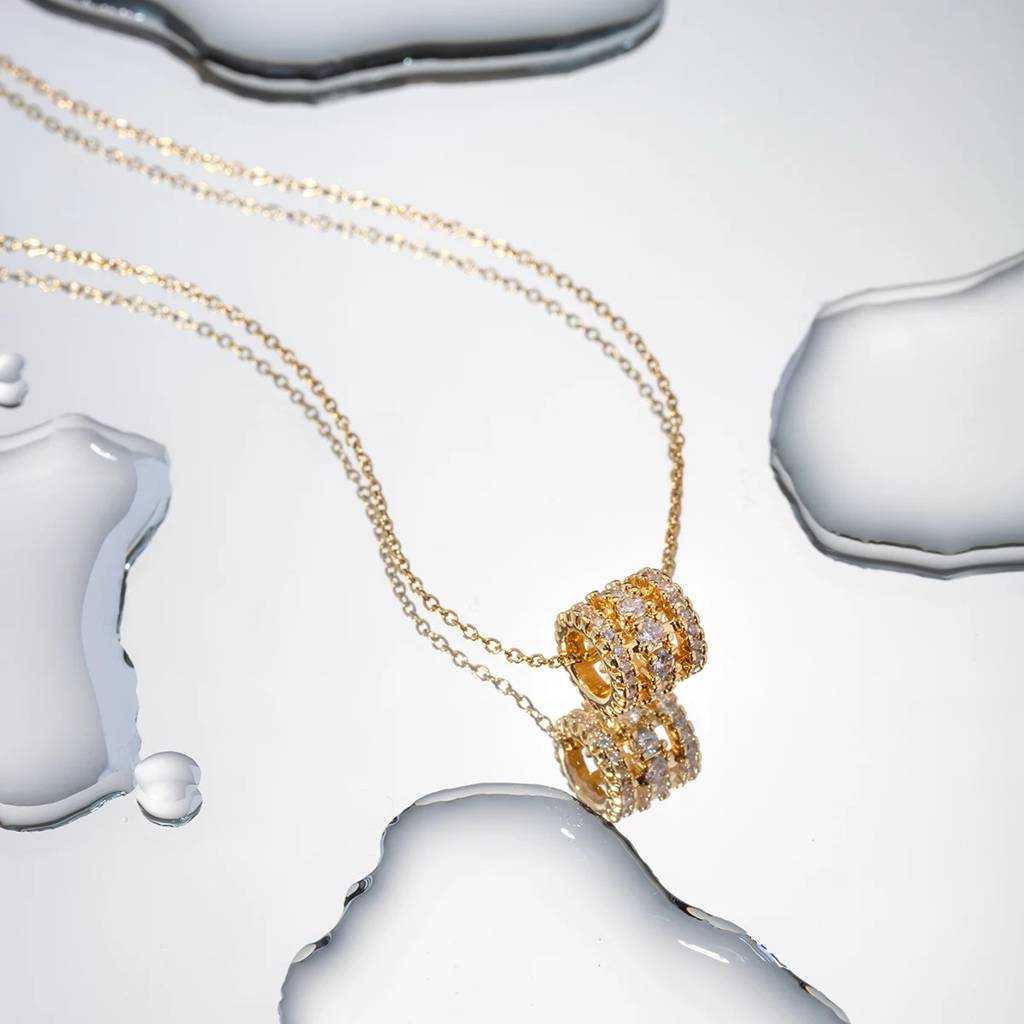 18Kt Gold Plated Monsoon Rolling Stone Zircon Necklace, Lana : INLANA1