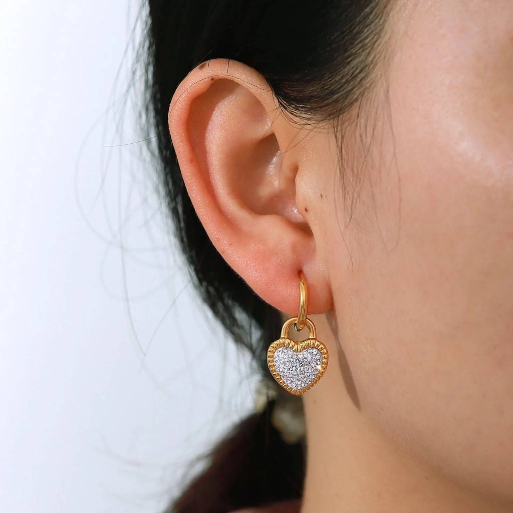 18Kt Gold Plated Monsoon Heart Shaped Cubic Zirconia Drop Earrings, Kai : INKAI