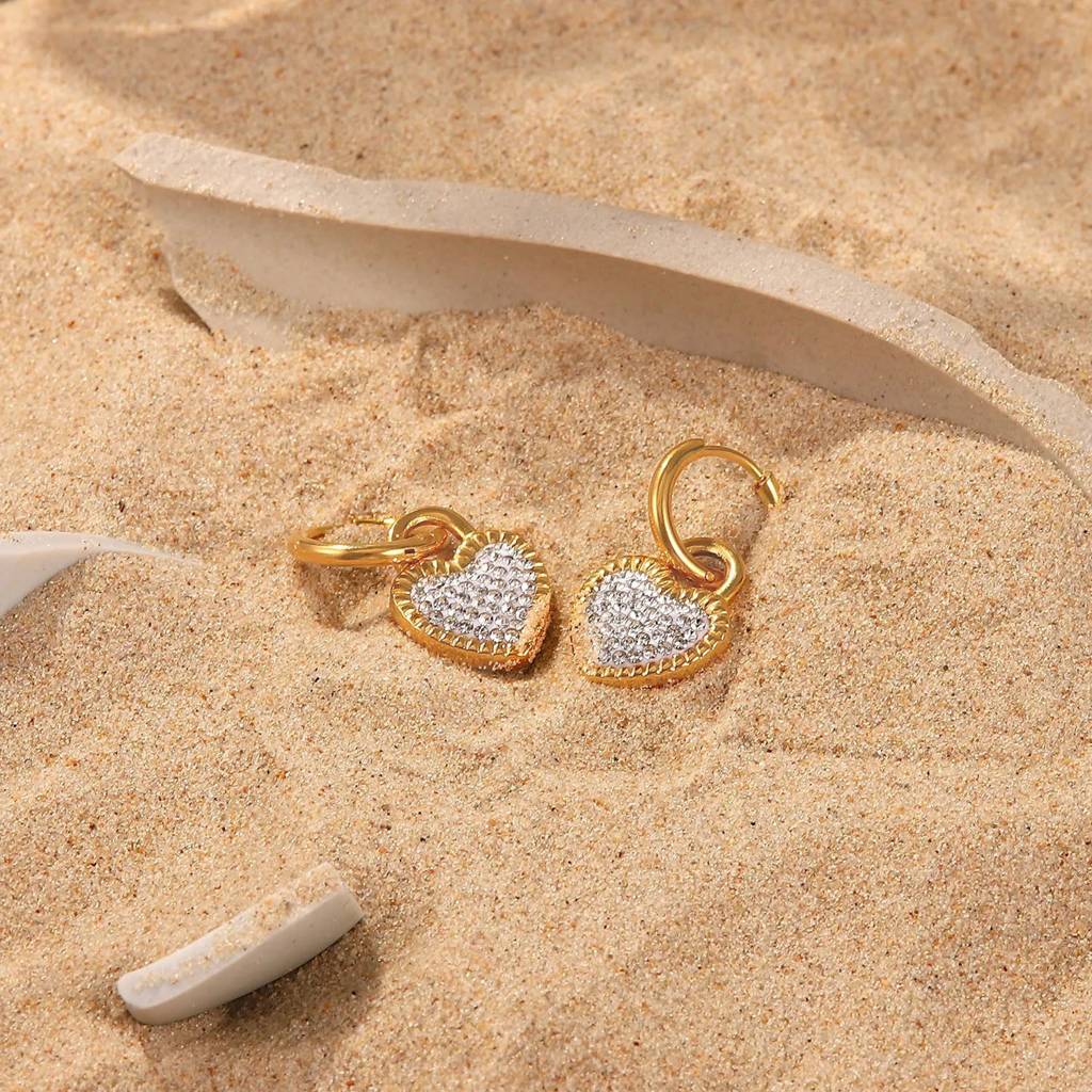 18Kt Gold Plated Monsoon Heart Shaped Cubic Zirconia Drop Earrings, Kai : INKAI