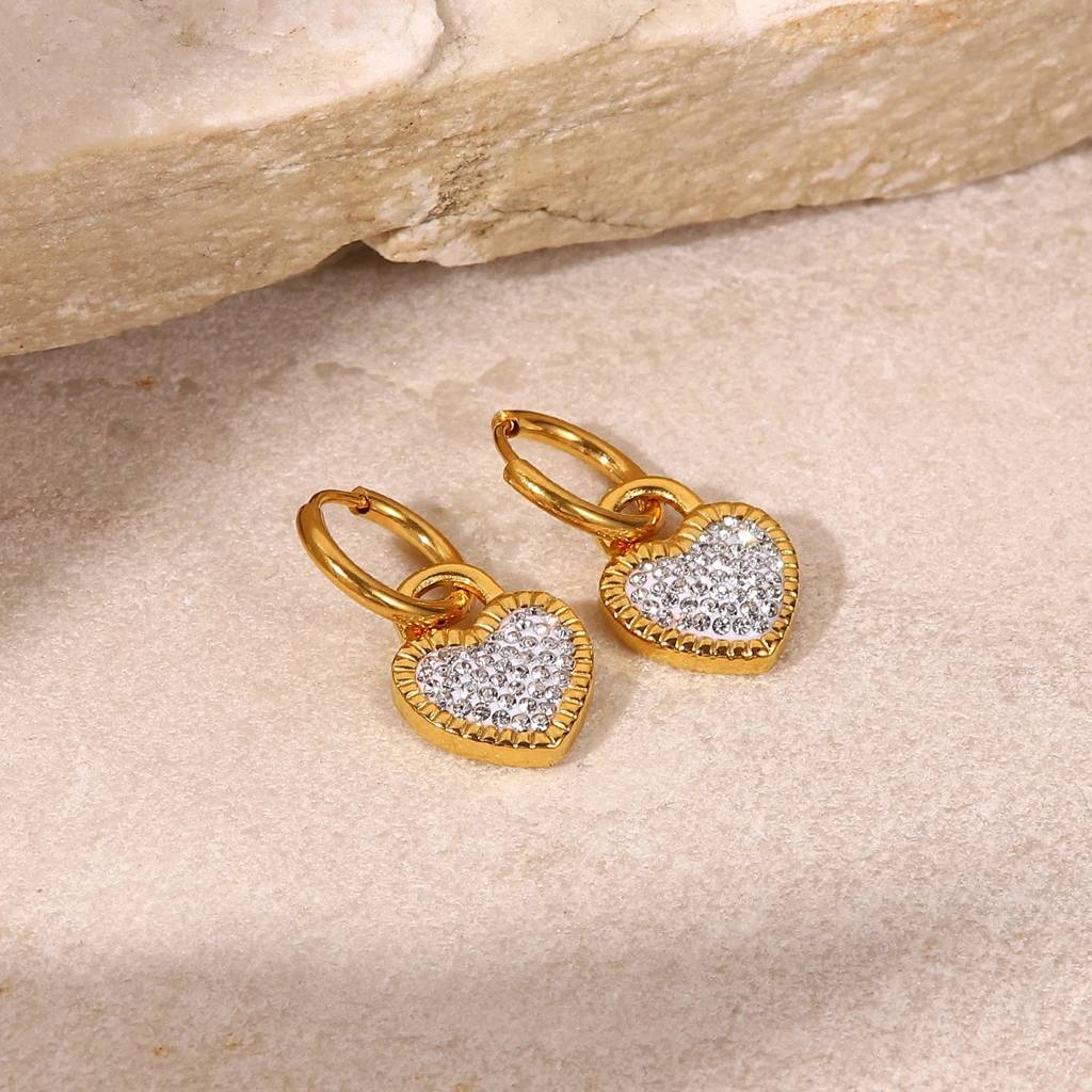 18Kt Gold Plated Monsoon Heart Shaped Cubic Zirconia Drop Earrings, Kai : INKAI