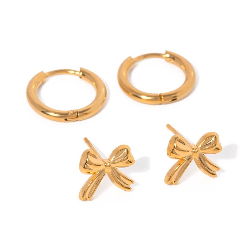 18Kt Gold Plated Monsoon Set Of 2 Classic And Bow Earrings, Ivy : INIVY