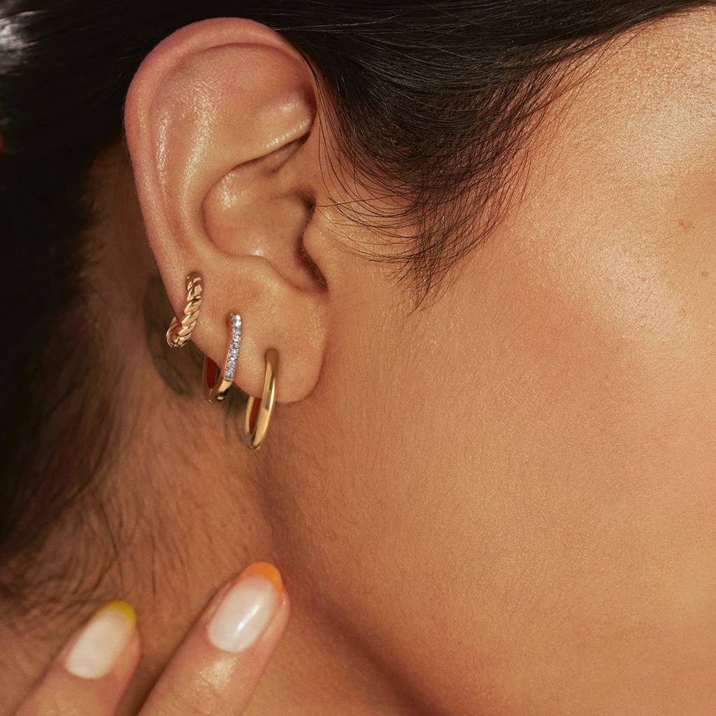 18Kt Gold Plated Monsoon Set Of Three Classic And Textured Hoop Earrings, Marina : INMARINA