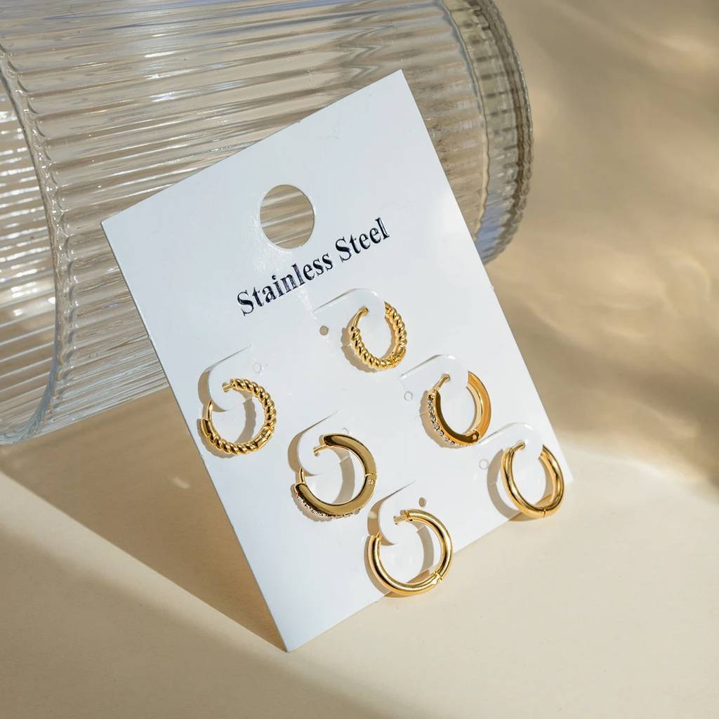 18Kt Gold Plated Monsoon Set Of Three Classic And Textured Hoop Earrings, Marina : INMARINA