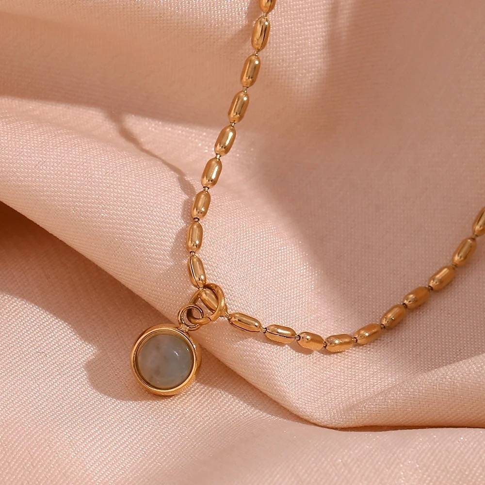 18Kt Gold Plated Dainty Monsoon Beaded Necklace With Gemstone, Mira : INMIRA