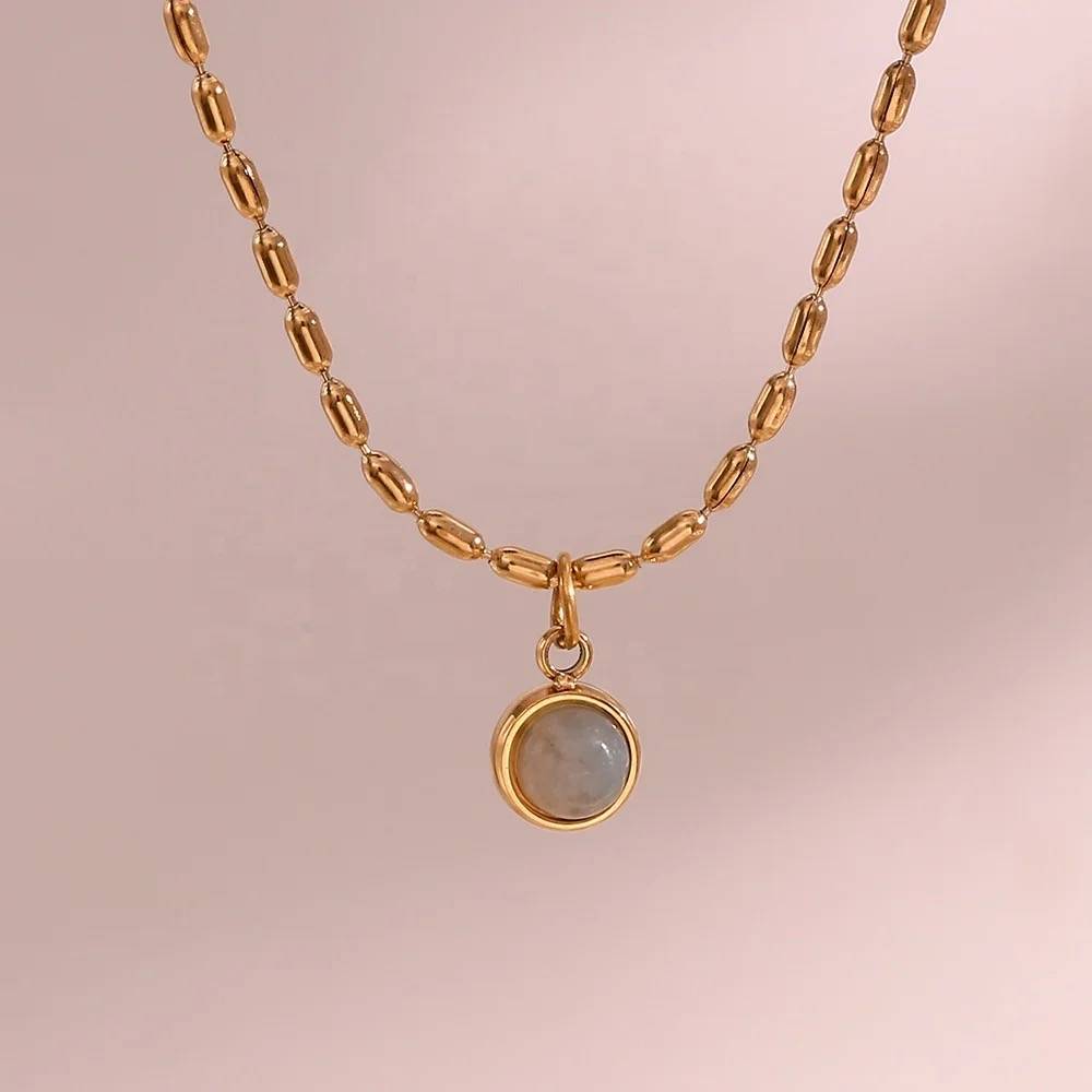 18Kt Gold Plated Dainty Monsoon Beaded Necklace With Gemstone, Mira : INMIRA