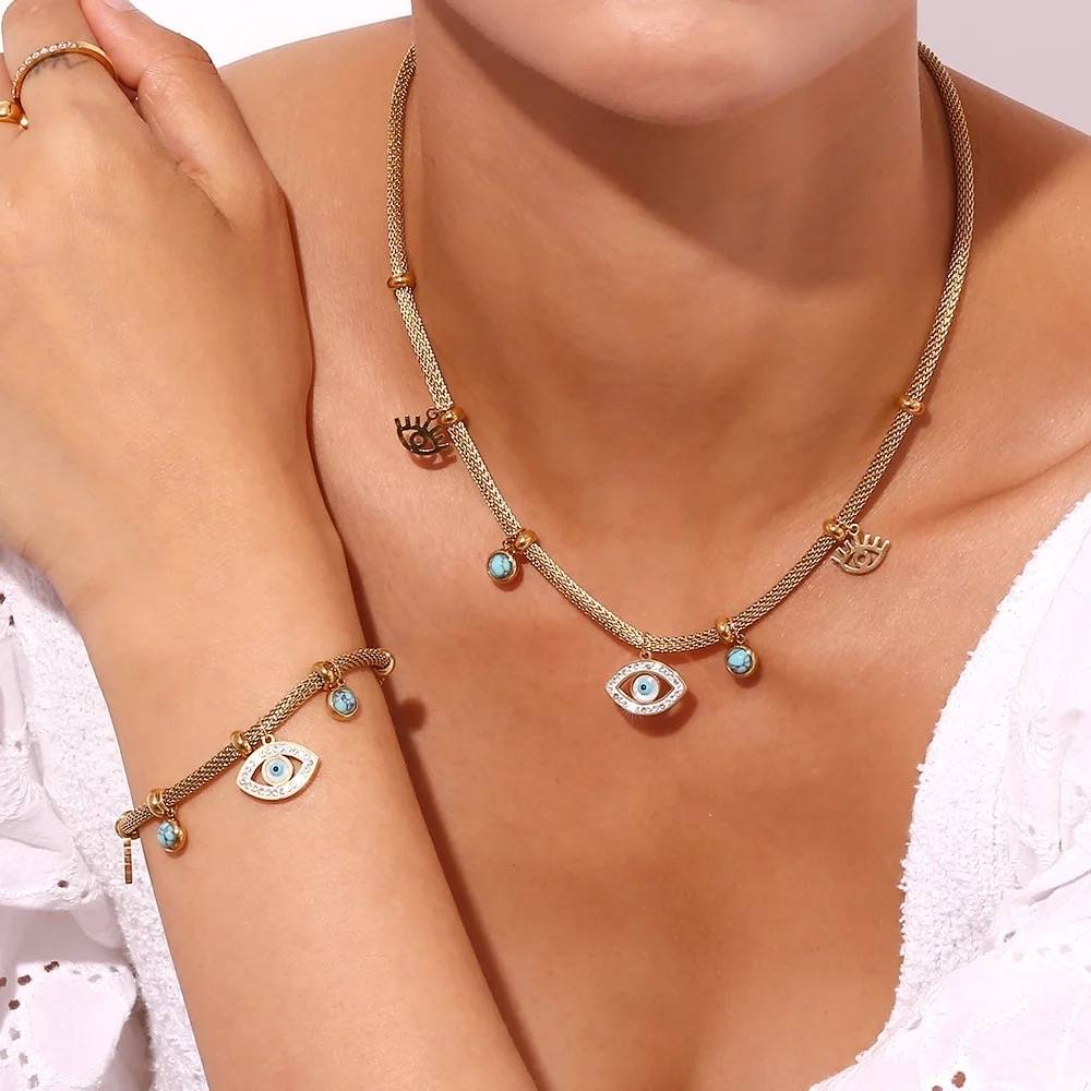 18Kt Gold Plated Monsoon Evil Eye Charm Bracelet, Moana : INMOANA