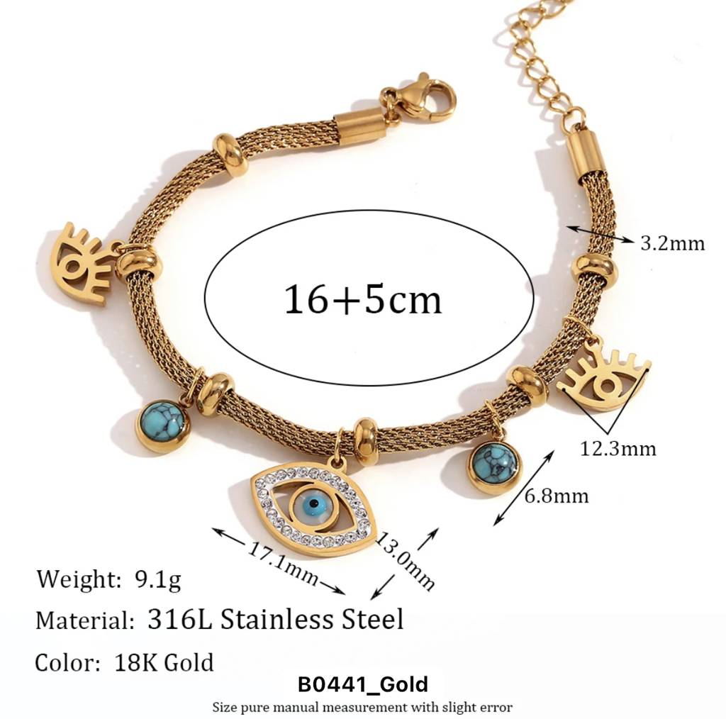 18Kt Gold Plated Monsoon Evil Eye Charm Bracelet, Moana : INMOANA