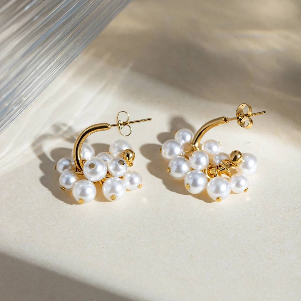 18Kt Gold Plated Monsoon Pearl Bunch Drop Earrings, Ariel : INARIEL1