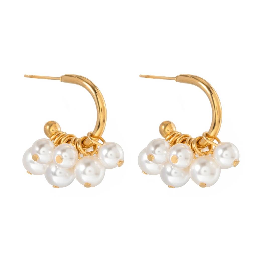 18Kt Gold Plated Monsoon Pearl Bunch Drop Earrings, Ariel : INARIEL1