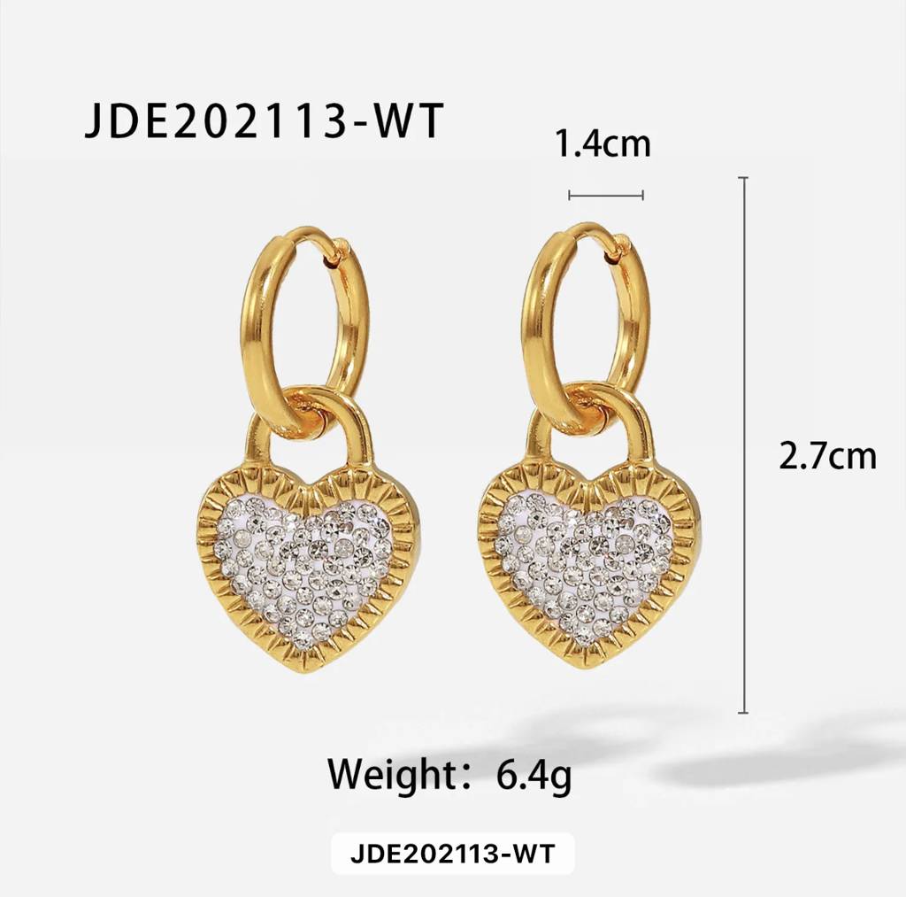 18Kt Gold Plated Monsoon Heart Shaped Cubic Zirconia Drop Earrings, Kai : INKAI