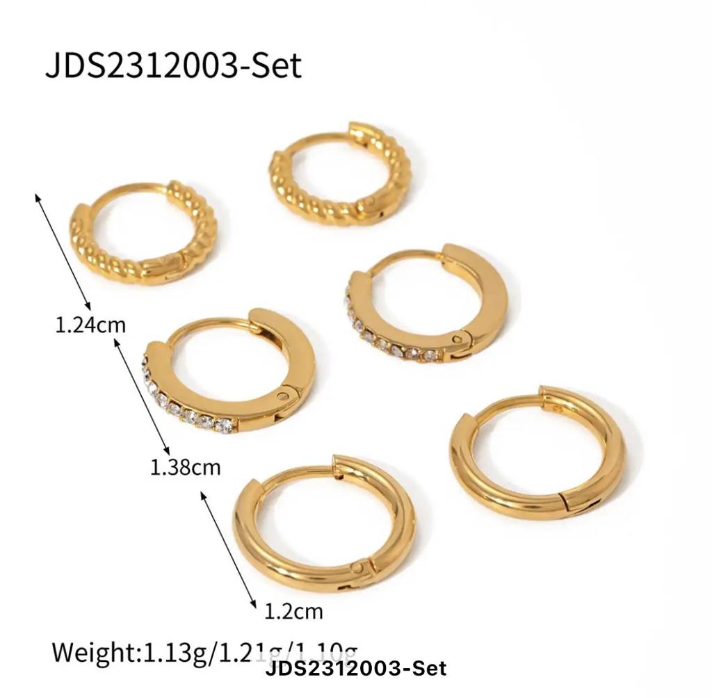 18Kt Gold Plated Monsoon Set Of Three Classic And Textured Hoop Earrings, Marina : INMARINA