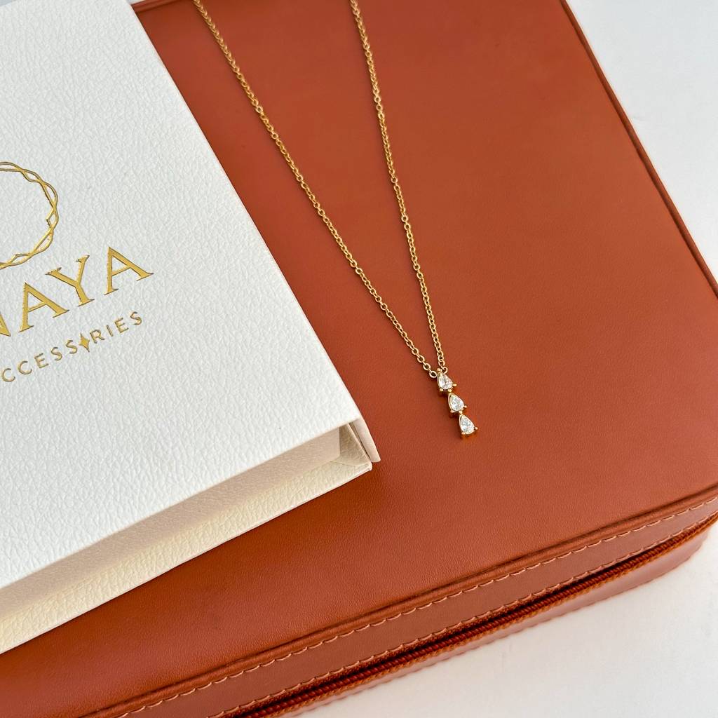 18Kt Gold Plated Three Rhinestone Crystal Arrow Necklace, Freya : Freya
