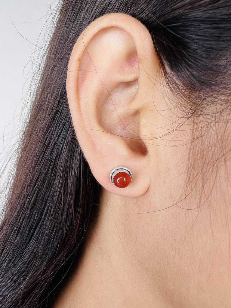 925 Sterling Silver Carnelian Stud Earrings : ARSSE740