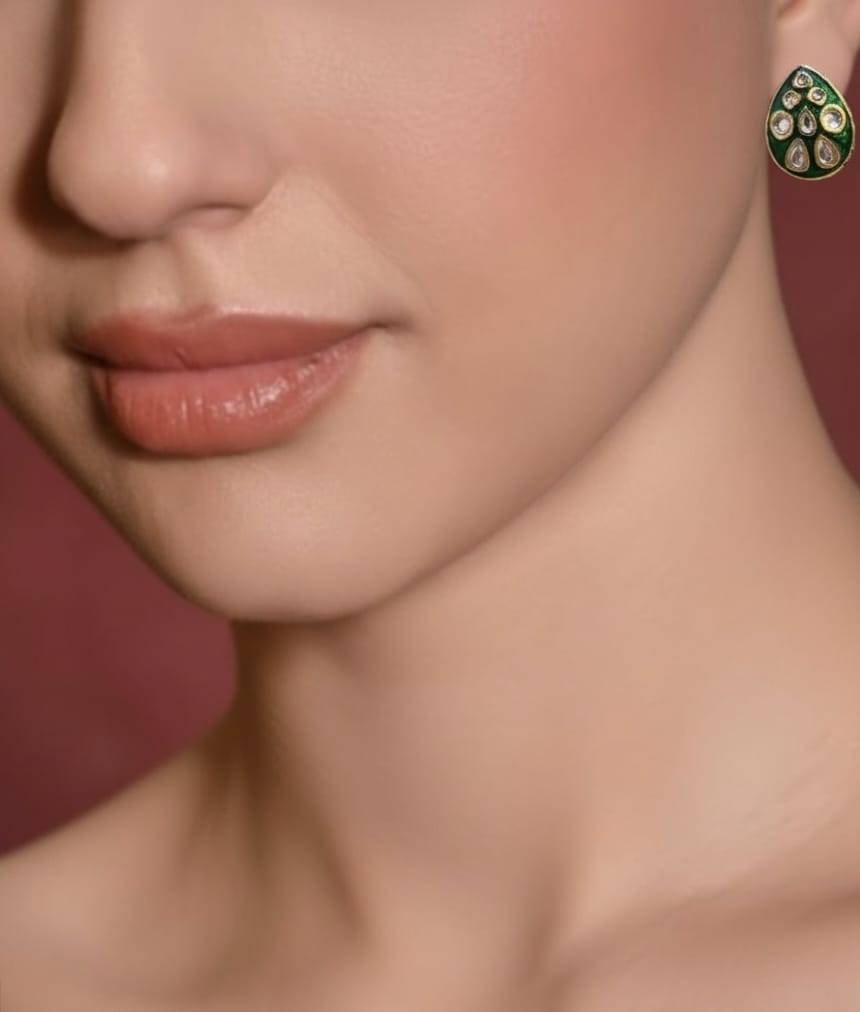 Emerald Meenakari & Kundan Stud Earrings : BSJ-78