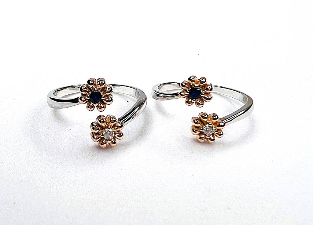 925 Sterling Silver Blue Cz Stone Rose Gold Flower Toe Rings : ARST267