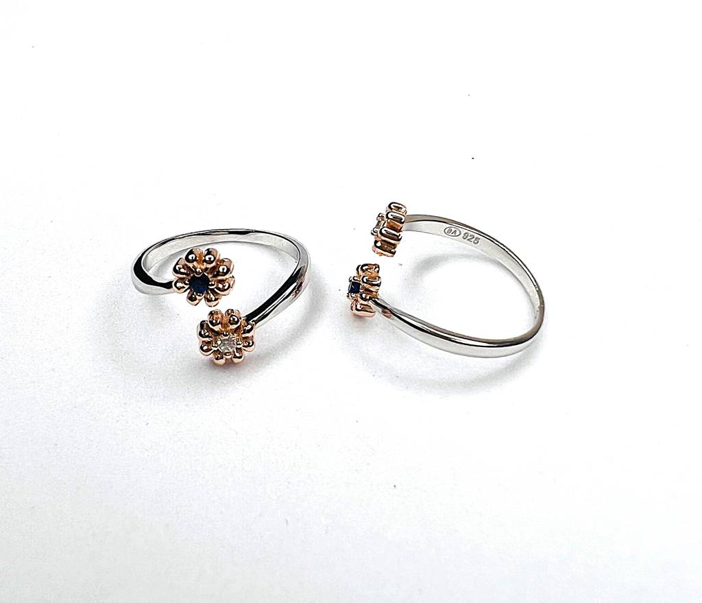 925 Sterling Silver Blue Cz Stone Rose Gold Flower Toe Rings : ARST267