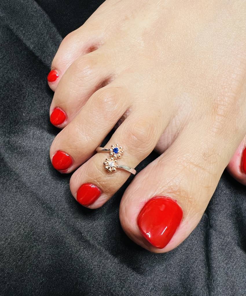 925 Sterling Silver Blue Cz Stone Rose Gold Flower Toe Rings : ARST267