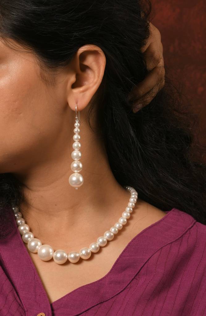 Bold Graduated Pearl Danglers : PRBE144