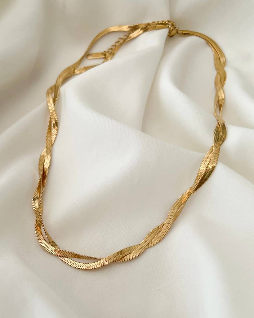 18K Gold Plated Twisted Double Layer Snake Chain : N36