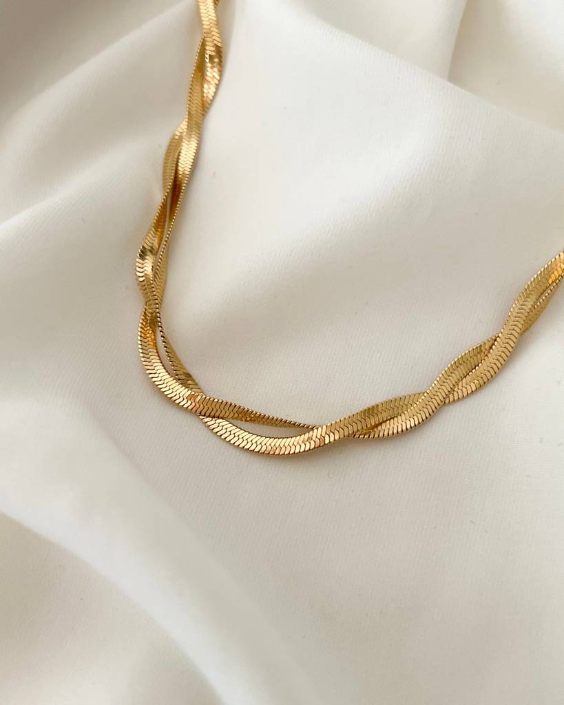 18K Gold Plated Twisted Double Layer Snake Chain : N36
