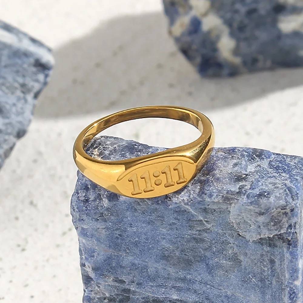 18Kt Gold Plated Angel Number 11:11 Engraved Ring, Saanvi : Saanvi