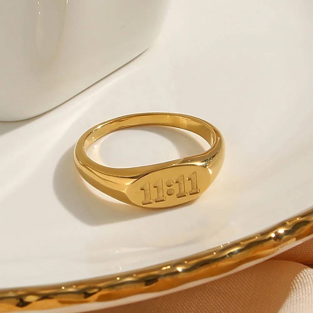 18Kt Gold Plated Angel Number 11:11 Engraved Ring, Saanvi : Saanvi
