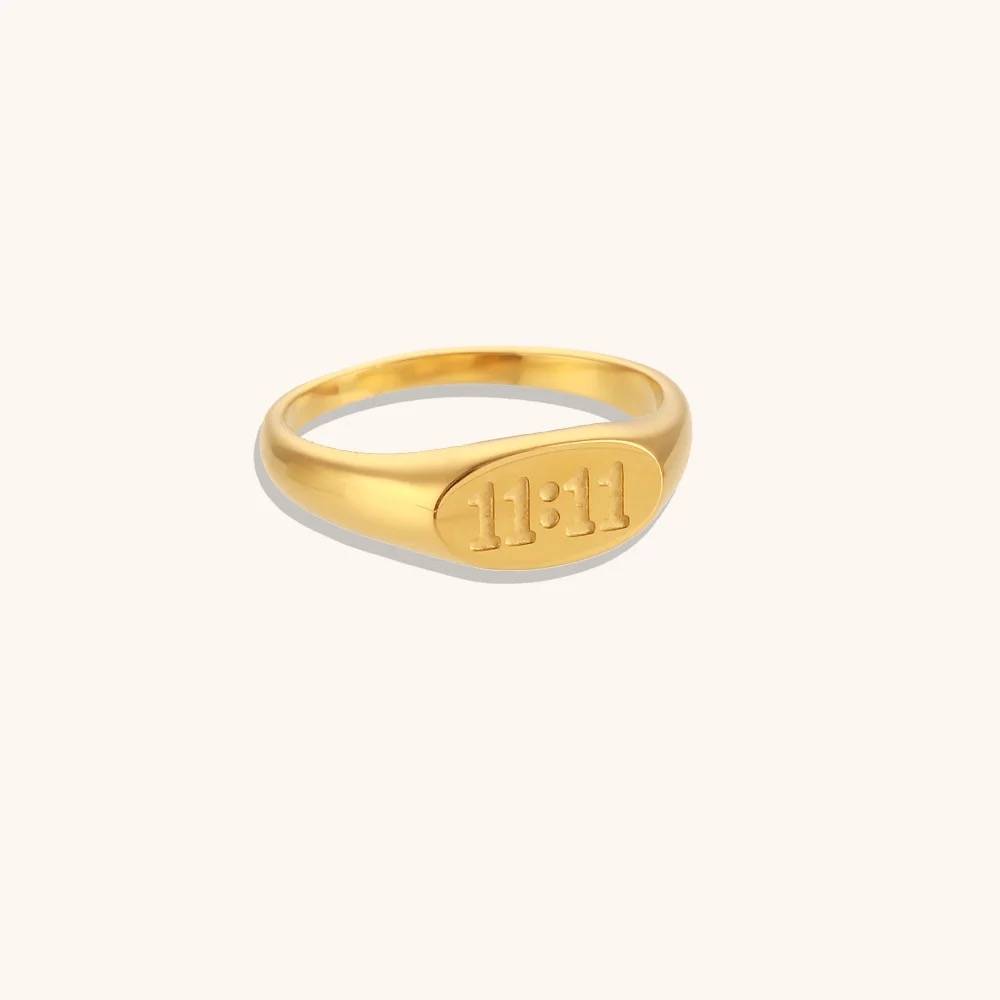 18Kt Gold Plated Angel Number 11:11 Engraved Ring, Saanvi : Saanvi