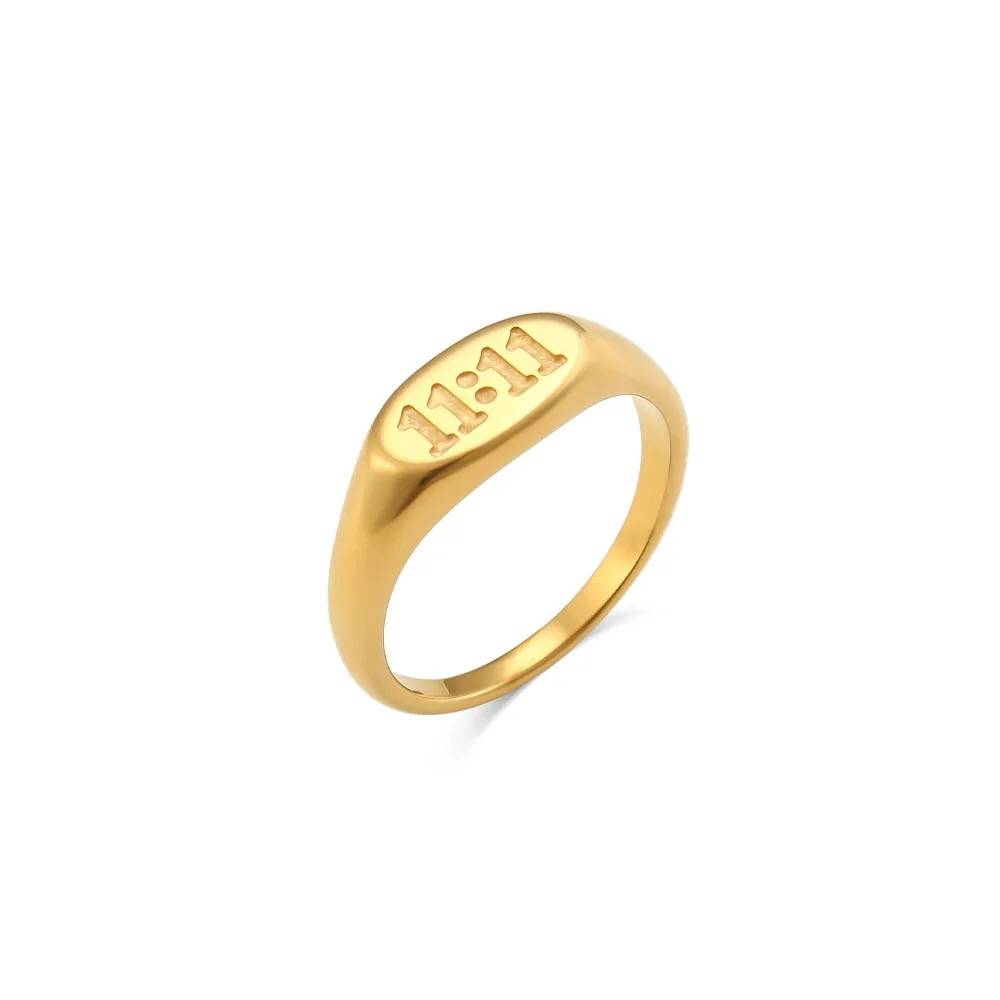 18Kt Gold Plated Angel Number 11:11 Engraved Ring, Saanvi : Saanvi