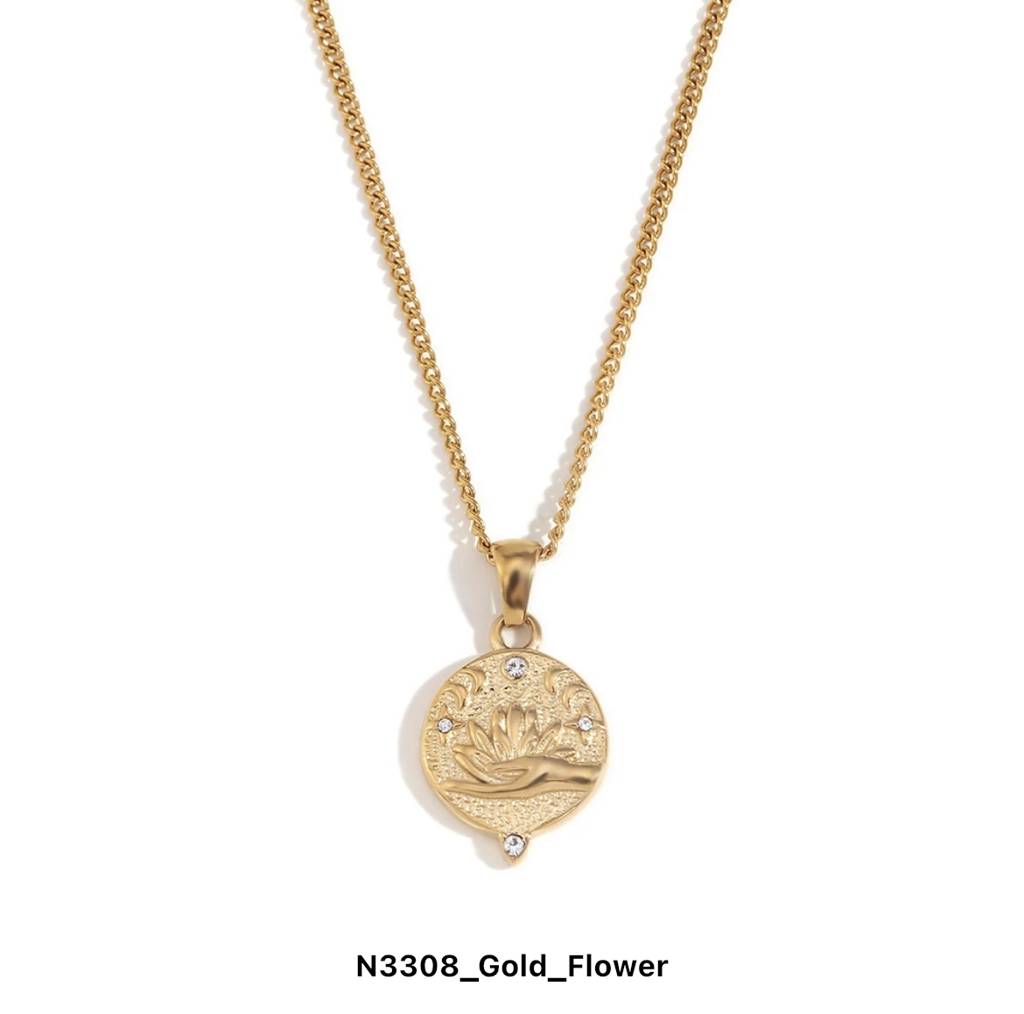 18Kt Gold Plated Engraved Tarot Stamp Necklace, Ziya : Ziya