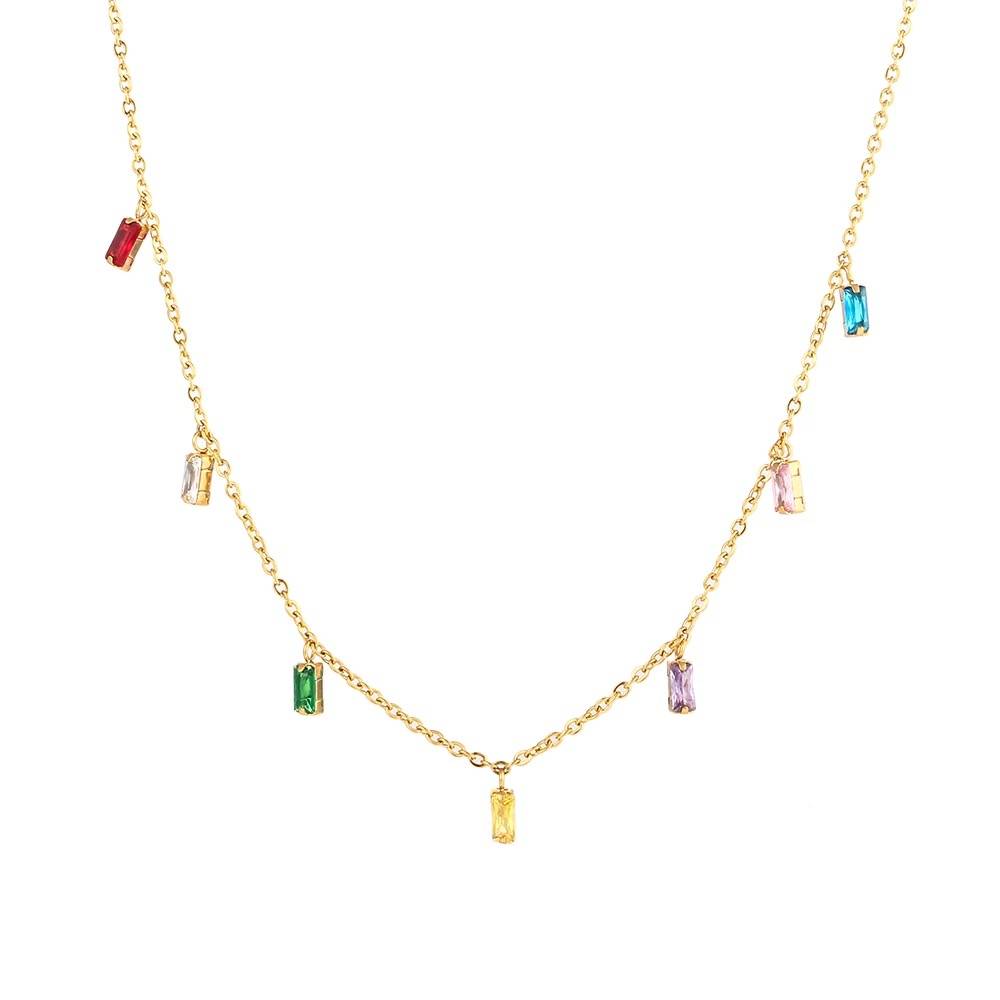 New order 18K Gold Plated Multi Color Rainbow Colorful Gemstone Herringbone Necklace