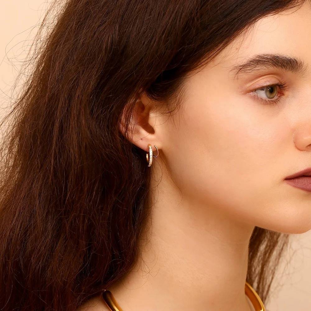 18Kt Gold Plated Winding Illusion Diamond Studded Hoop Earrings, Chloe : Chloe