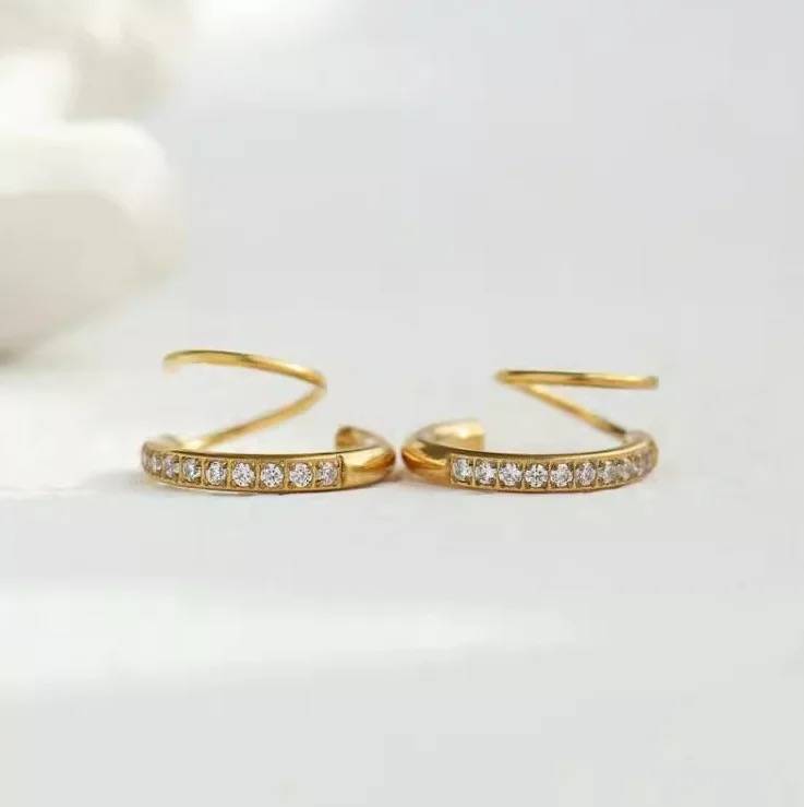 18Kt Gold Plated Winding Illusion Diamond Studded Hoop Earrings, Chloe : Chloe