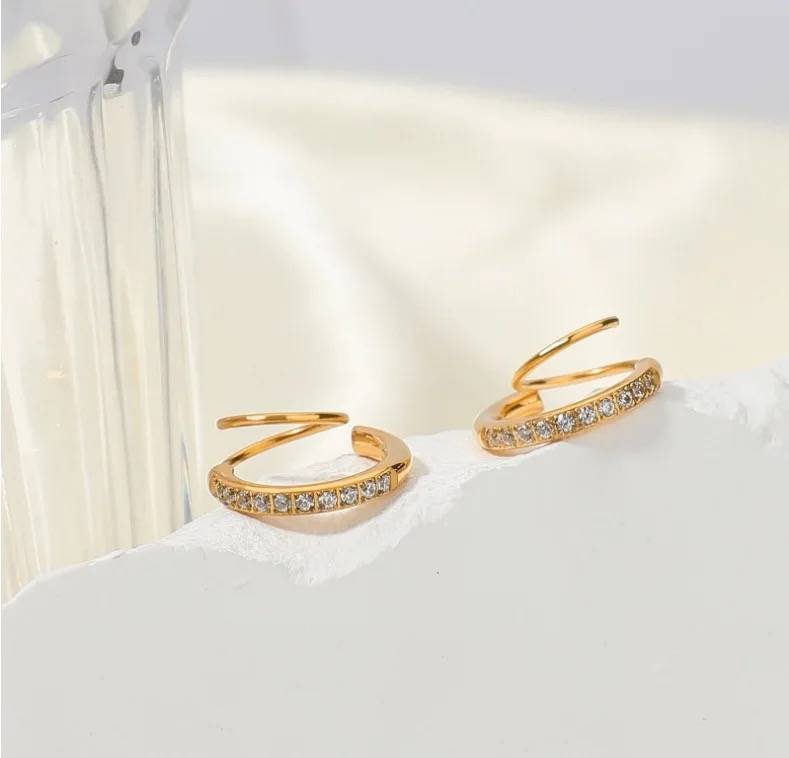 18Kt Gold Plated Winding Illusion Diamond Studded Hoop Earrings, Chloe : Chloe