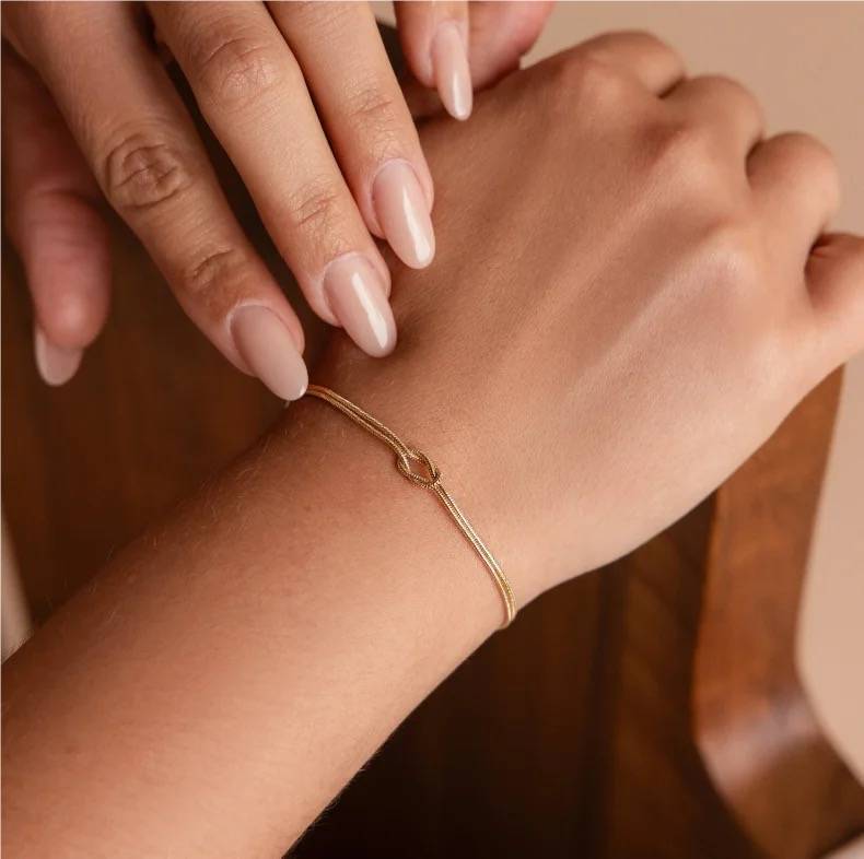 18Kt Gold Plated Minimalistic Knot Twisted Couple Bracelet, Hermoine : Hermoine