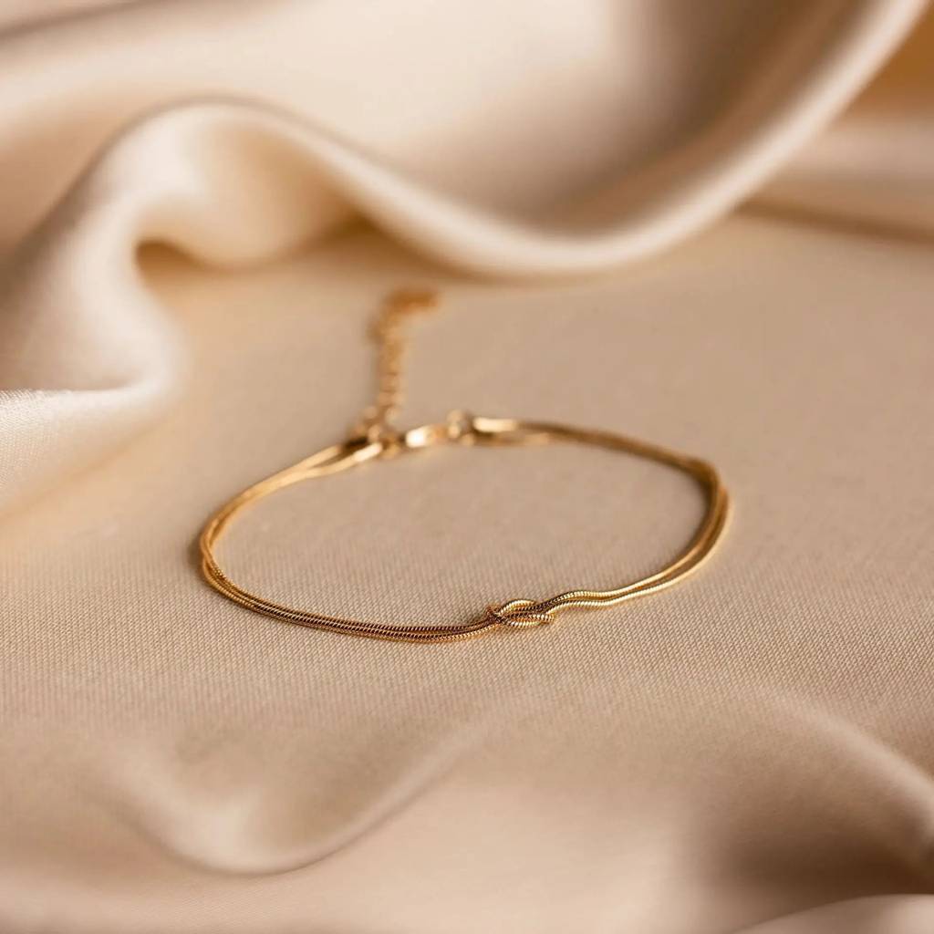 18Kt Gold Plated Minimalistic Knot Twisted Couple Bracelet, Hermoine : Hermoine